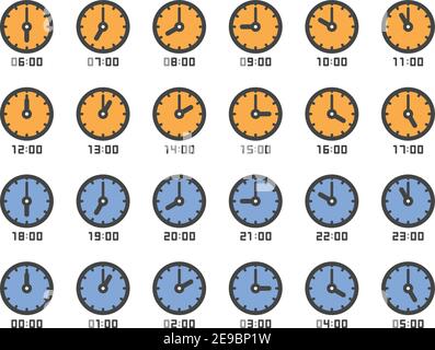 Analoge Uhr und Zeit 1 bis 24 Uhr Icon Set, Vektor Und Abbildung Stock Vektor