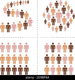 Menge von Menschen mit verschiedenen Hautfarben Icon Set, Vektor und Abbildung Stock Vektor