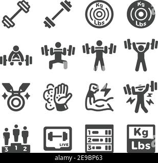 Gewichtheben Sport und Erholung Icon Set, Vektor und Illustration Stock Vektor