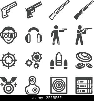 Schießen und Gewehr, Sport und Erholung Icon Set, Vektor und Illustration Stock Vektor