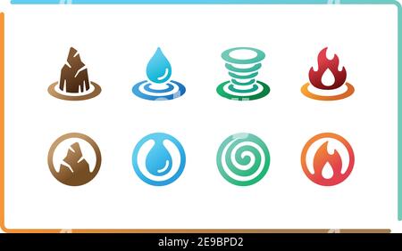 Bunt und Verlauf von vier Elementen Symbolsatz, Vektor und Illustration Stock Vektor