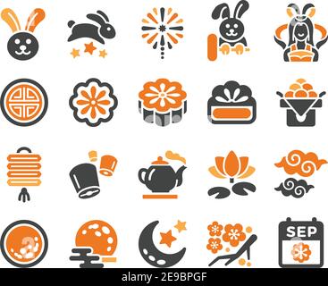 mondfest und Mitte Herbst Festival Icon Set, Vektor und Illustration Stock Vektor