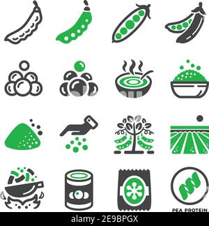 Grüne Erbse und produzieren Icon Set, Vektor und Illustration Stock Vektor