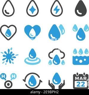 Symbol für Wasser und Wassertropfen, Vektor und Illustration Stock Vektor