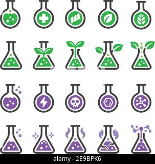 Chemisch und nicht chemisch mit Laborglas Icon Set, Vektor und Abbildung Stock Vektor