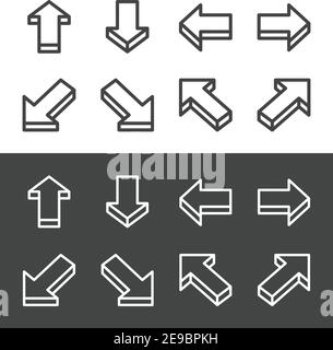 Isometrischer Pfeil, dünne Linie, Symbolsatz, Vektor und Illustration Stock Vektor