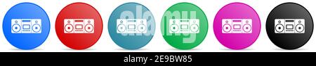 Musik, Stereo tragbare Geräte Vektor-Icons, Satz von Kreis Gradienten Tasten in 6 Farben Optionen für webdesign und mobile Anwendungen Stock Vektor
