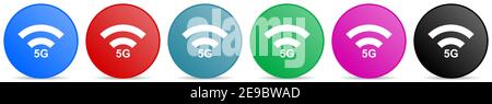 5G Internet Wireless-Kommunikation, Netzwerk-Vektor-Icons, Satz von Kreis Gradienten Tasten in 6 Farben Optionen für webdesign und mobile Anwendungen Stock Vektor