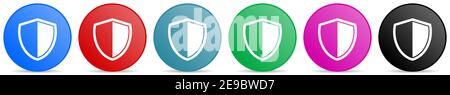 Schild, Schutz, Sicherheitskonzept Vektor-Icons, Satz von Kreis Gradienten Tasten in 6 Farben Optionen für webdesign und mobile Anwendungen