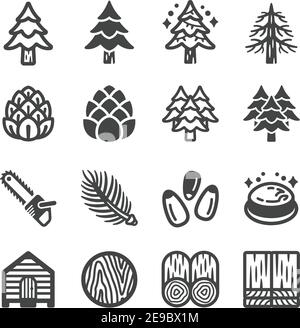 Kiefernbaum und Produkt Icon Set, Vektor und Illustration Stock Vektor