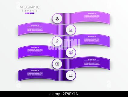 Vektor-Infografik-Vorlage mit 3D-Papieretikett, integrierte Kreise. Geschäftskonzept mit 6 Optionen. Für Inhalt, Diagramm, Flussdiagramm, Schritte, Teile. Stock Vektor
