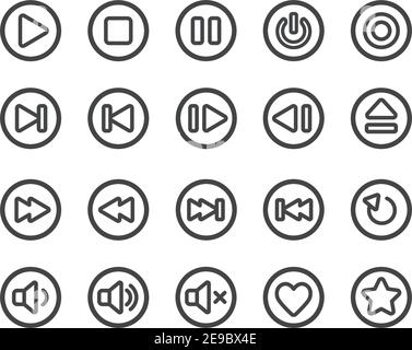Symbolsatz, Vektor und Illustration für dünne Tasten des Media Players Stock Vektor