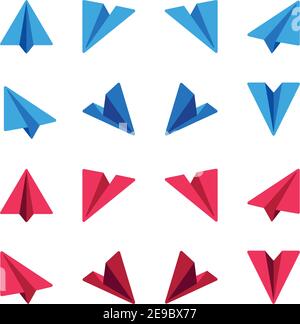 Papierebene, Papierrakete Icon Set, flache Icon Stil, Vektor und Illustration Stock Vektor