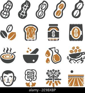 Erdnuss und produzieren Icon Set, Vektor und Illustration Stock Vektor