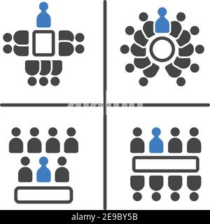 Symbolsatz, Vektor und Illustration für Meetings und Konferenzen Stock Vektor