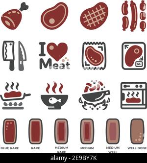 Fleisch und Kochen Icon Set, Vektor und Illustration Stock Vektor