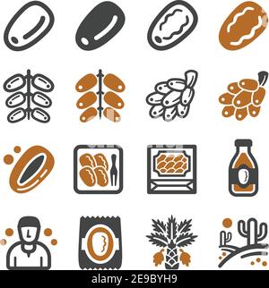 Datum Palm Icon Set, Vektor und Illustration Stock Vektor