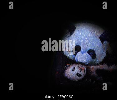 Handgemalte Original-Meisterwerke des Impressionismus Kunstmaler Ölgemälde Tier Pandabär Stockfoto