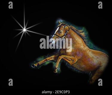 Handgemalte Original-Meisterwerke des Impressionismus Maler Kunst Ölmalerei Pferd und Pony im Zoo Stockfoto