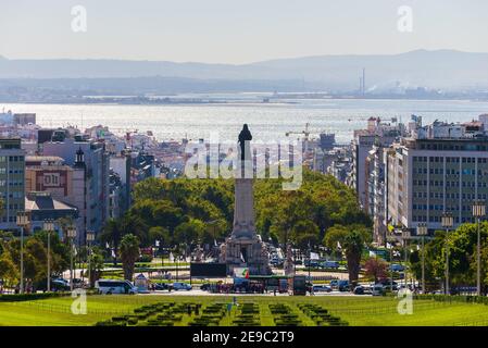 Portugal, Lissabon, 09. Oktober 2018: Rückansicht der Statue von Marques de Pombal im Zentrum der Stadt. Stockfoto