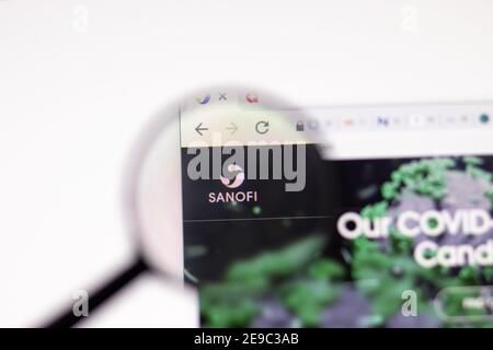Los Angeles, USA - 1. Februar 2021: Sanofi Webseite. Sanofi.com Logo auf dem Display, illustrative Editorial Stockfoto