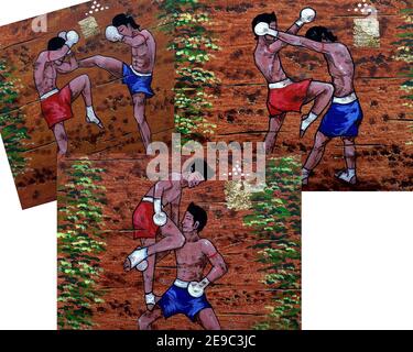 Kunst, Malerei, Acrylfarbe, Muaythai, Thai Boxen, aus Thailand Stockfoto