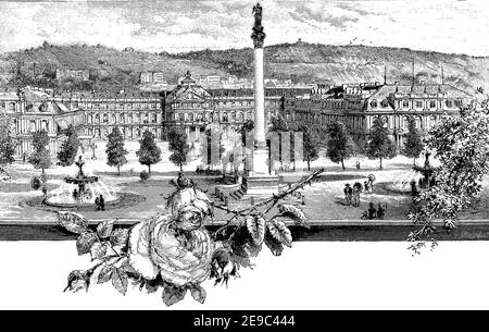 Residenzschloss und Jubiläumssäule in Stuttgart, Deutschland, 1892 / Residenzschloss und Jubiläumssäule in Stuttgart, Deutschland, im Jahr 1892, Historisch, historisch, digital verbesserte Reproduktion eines Originals aus dem 19th. Jahrhundert / digitale Reproduktion einer Originalvorlage aus dem 19. Jahrhundert, Stockfoto