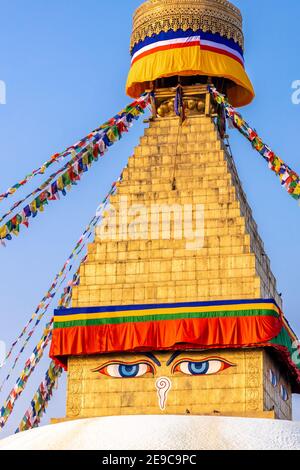 Kathmandu, Nepal - Januar 29 2021: Boudhanath Stupa in Kathmandu, Nepal. Stockfoto