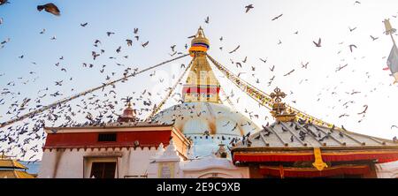 Kathmandu, Nepal - Januar 29 2021: Boudhanath Stupa in Kathmandu, Nepal. Stockfoto