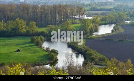 Flusslandschaft in einem Naturschutzgebiet. Die Lippe ist ein Fluss in Nordrhein-Westfalen, Deutschland Stockfoto