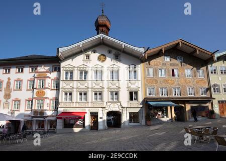 Historische Gebäude in der Fußgängerzone, Bad Tölz, Bayern, Deutschland, Europa Stockfoto