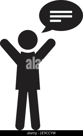Sprechen Symbol Vektor männliche Person Profil Avatar mit Sprechblasen-symbol zur Diskussion und Information in flachen Farbe glyphe Piktogramm Abbildung Stock Vektor