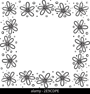Vektor-Illustration in schwarzer Linie auf weißem Hintergrund eines quadratischen Rahmen von Blumen. Stock Vektor