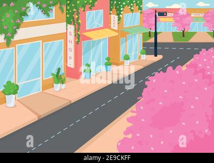 Blühende Stadt flache Farbe Vektor Illustration Stock Vektor
