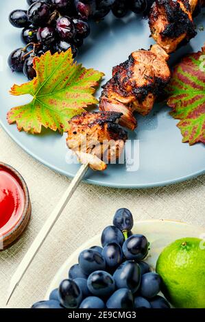 Spieße von Schweinefleisch Schisch Kebab.frisches Fleisch Kebab in Traubenmarinade Stockfoto