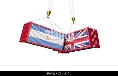 Handelsabkommen zwischen Großbritannien und argentinien. Zusammenprallen von Frachtcontainern. 3D Rendern Stockfoto