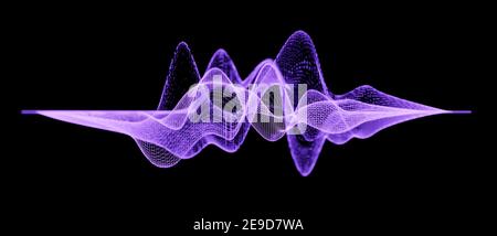 Schwebende fragile 3D Drahtmodell-Struktur, moderner abstrakter virtueller Grid-Hintergrund, Audio-Schallwellen, Science-Data-Konzept, Schallwellen-Visualisierung Stockfoto