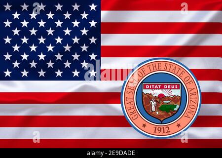 Flagge der USA mit dem Emblem von Arizona, USA, Arizona Stockfoto