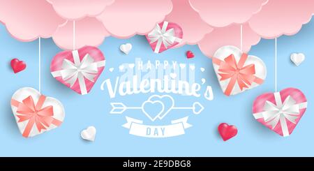 Valentines Day Vektor Hintergrund Illustration Vorlage. Valentinstag Hintergrund mit realistischen Herzen Vektor. Happy Valentines Tag Vektor Verkauf banne Stock Vektor