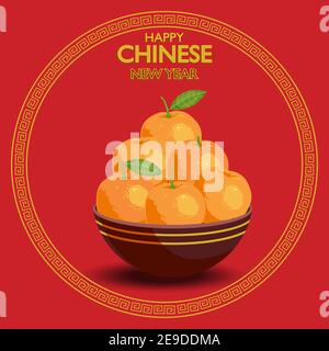 Stapel Mandarin Orange in einer Schüssel. Während des chinesischen Neujahrs werden Mandarinen-Orangen/Mandarinen/Satsumas als traditionelle Symbole des Überflusses und des GO betrachtet Stock Vektor