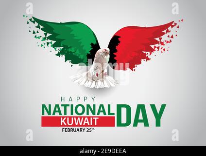 Happy National Day Kuwait Taube fliegen mit Kuwait Flagge Flügel. vektor-Illustration Design Stock Vektor