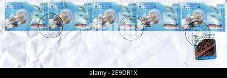 GOMEL, WEISSRUSSLAND, 5. SEPTEMBER 2020, Briefmarke gedruckt in HONGKONG, China zeigt Bild der Unterwasserwelt von Hongkong, um 2020. Stockfoto