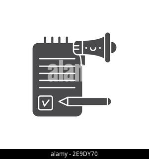 Schwarzes Symbol für Content-Marketing-Glyphe. SMM-Werbeaktion. Registrieren Sie sich für Webseite, mobile App, Schaltfläche, Logo. Vektor isoliertes Element. Bearbeitbare Kontur Stock Vektor