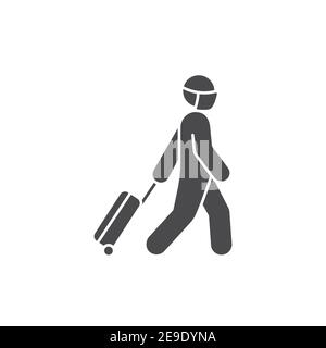 Tourist mit Gepäck schwarze Glyphe Symbol. Sicheres Reisen. Piktogramm für Web, mobile App, Promo. UI-UX-Designelement. Stock Vektor