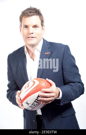 Mark Duden-Smith Portrait als ESPN Aviva Premiership Rugby TV Moderator Stockfoto