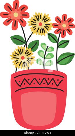 Schöne Blumen und Blätter Gartendekoration in Topf Vektor-Illustration Design Stock Vektor