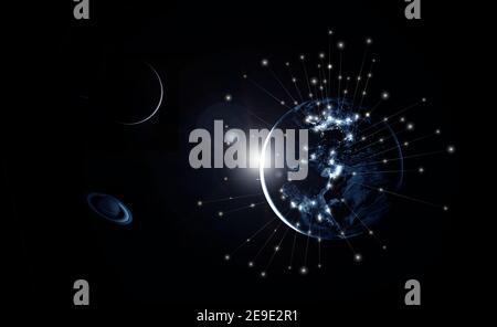 Globale Vernetzung und internationale Kommunikation. Planet Erde als Symbol des globalen Netzwerks. Elemente dieses Bildes sind im Besitz der NASA. Stockfoto