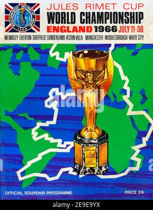Fußballprogramm. Jules Rimet Cup Weltmeisterschaft England 1966. 11.-30. Juli. Offizielles Souvenir-Programm. Preis 2/6. Stockfoto