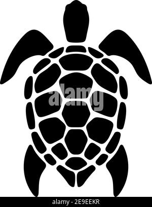 Vektor schwarze Silhouette einer Schildkröte isoliert auf einem weißen Hintergrund. Stock Vektor