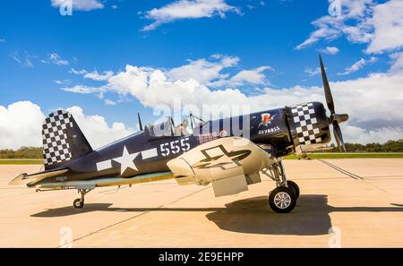 Vought F4U Corsair, Air Show, Dover Air Force Base, Dover, DE. . WWII Flugzeuge von der US Navy und Marines verwendet. Stockfoto